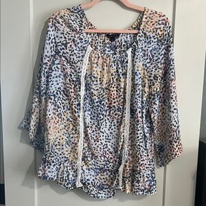 Zac & Rachel White Multicolor Speckled Peasant Blouse